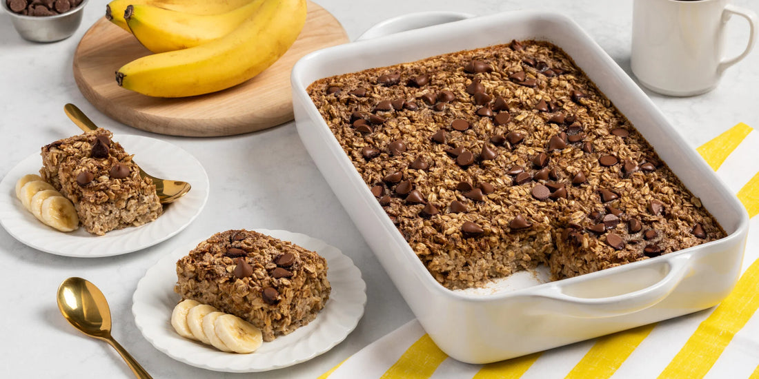 Avena horneada con chocolate, plátano y almendras