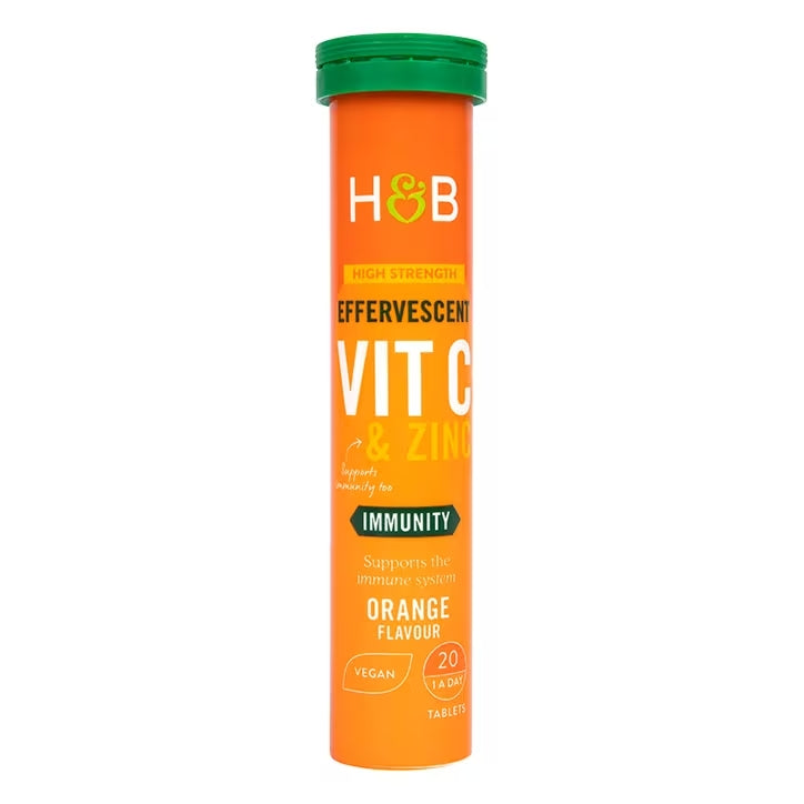 Holland &amp; Barrett High Strength Effervescent Vitamin C and Zinc Orange Flavor -20 Tablets