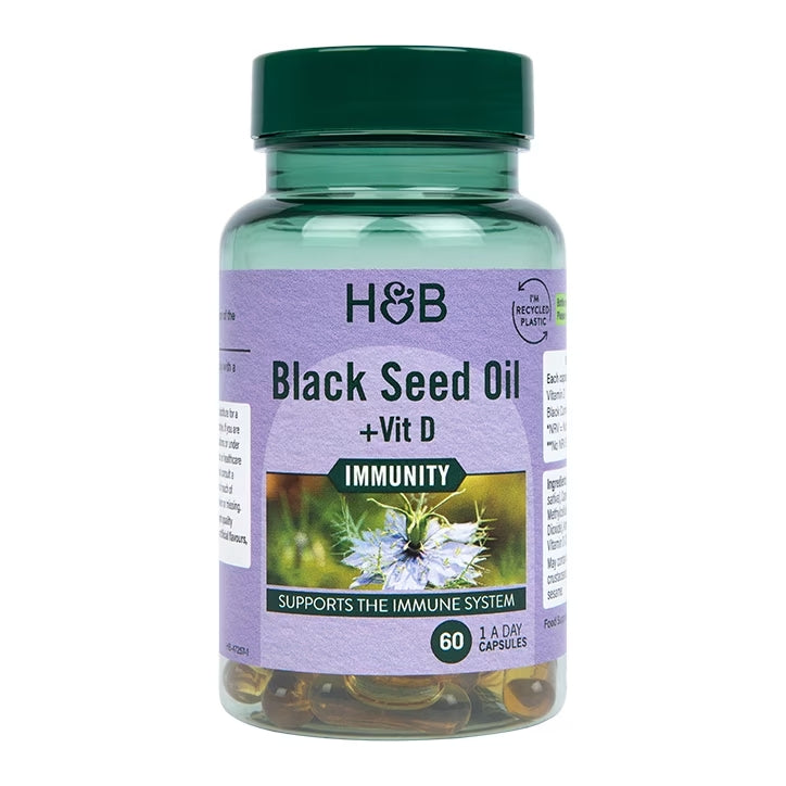 Holland &amp; Barrett Black Seed Oil +Vitamin D - 60 Capsules