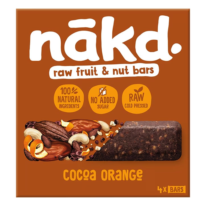 Nakd Barritas de Frutos secos y Frutas Crudas Sabor Cacao y Naranja - 4x35g