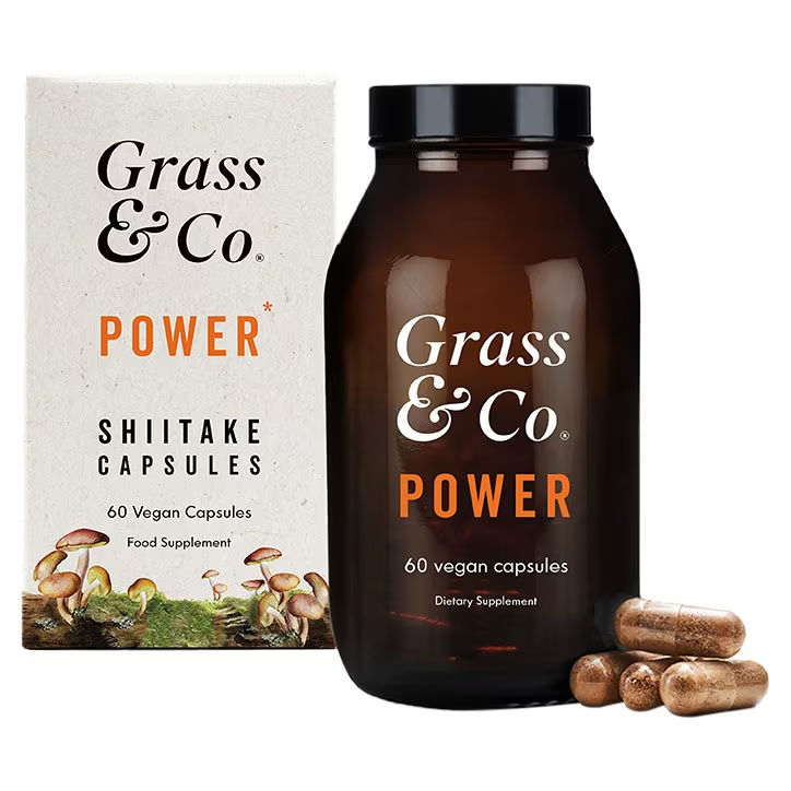 Grass & Co. POWER Shiitake Mushrooms with Holy Basil + Iron 60 Vegan Capsules