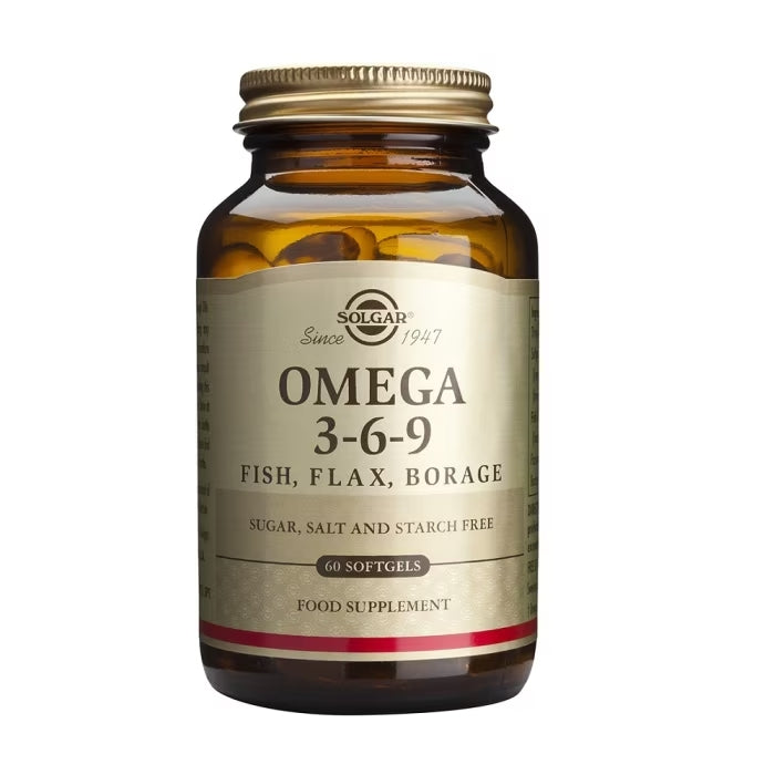 Solgar Omega 3-6-9 Aceites de Pescado, Lino y Borraja - 60 Cápsulas Blandas