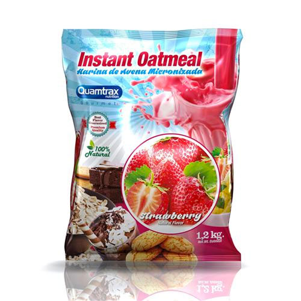 Quantrax Instant Oatmeal Harina de Avena Micronizada Sabor Fresa - 1,2Kg