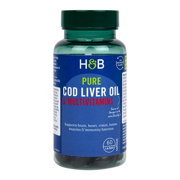 Aceite de Hígado de Bacalao Puro y Multivitaminas 500mg  -60 Cápsulas