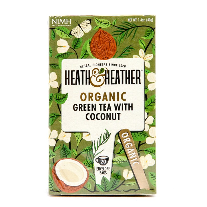 Heath & Heather Organic Green Tea With Coconut 20 Tea Bags